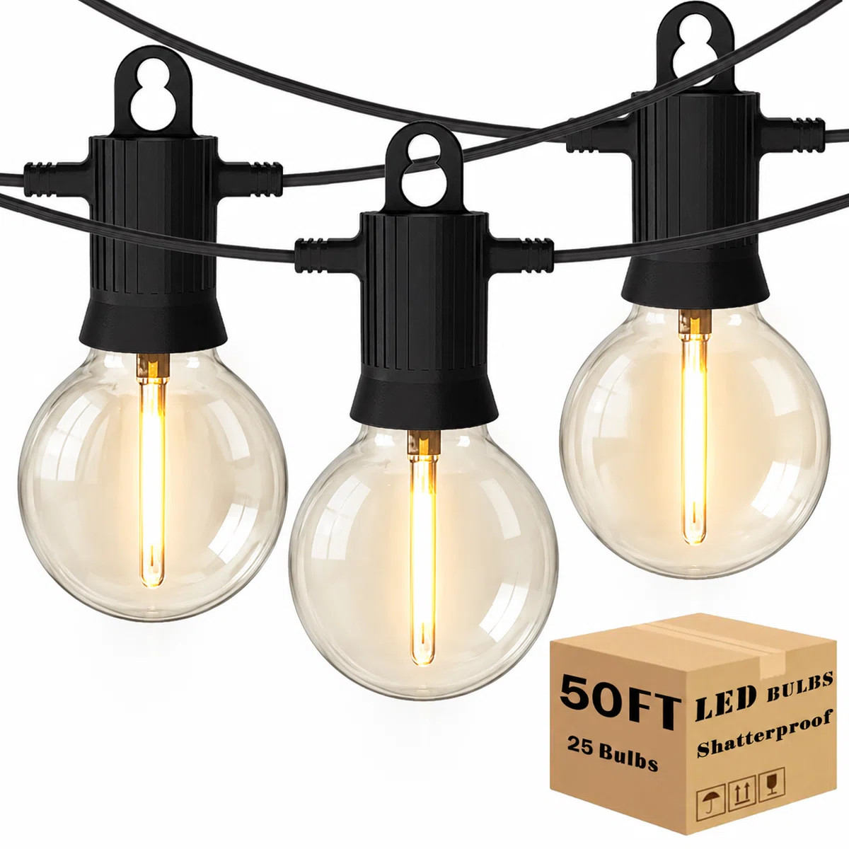 50FT LED Outdoor String Lights Patio Lights with 25 Shatterproof G40 Globe Bulbs,Connectable Dimm... | Wayfair North America