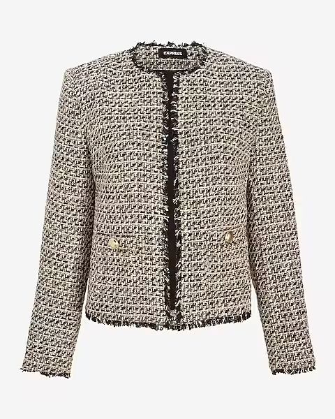 Strong Shoulder Gold Button Tweed Jacket | Express