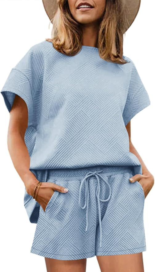 Imily Bela Womens Loungewear Set Short Sleeve Tops and Shorts 2 Piece Outfits Plus Size Oversized... | Amazon (US)