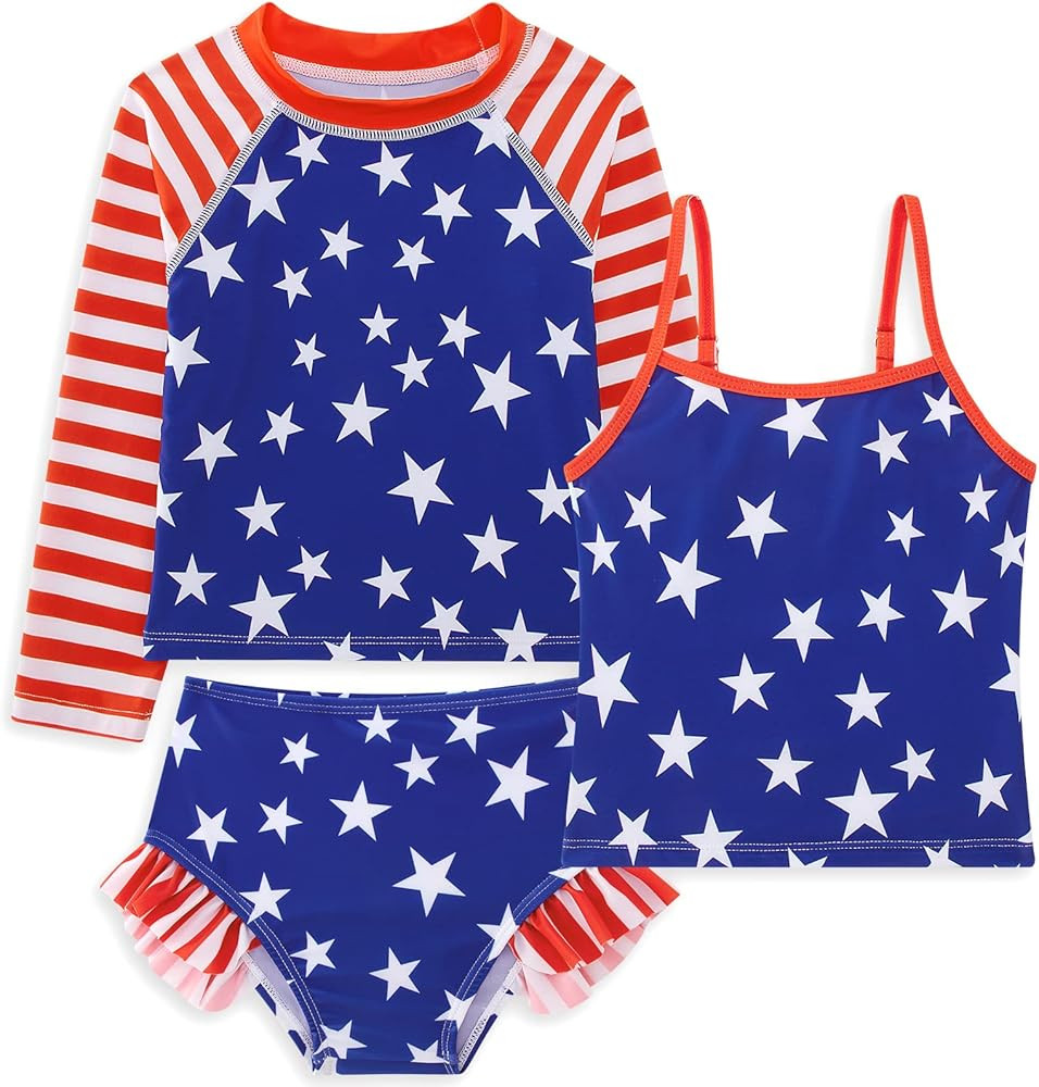 swimsobo Girls 3-Piece Swimsuit Long Sleeve Rash Guard Tankini Sets UPF Sun Proction Bathing Suit... | Amazon (US)