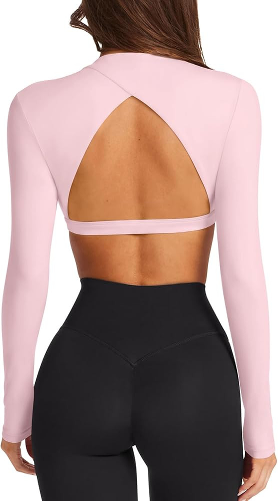 LASLULU Womens Long Sleeve Backless Workout Crop Top Slim Shirt | Amazon (US)