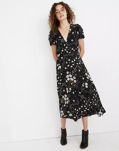 Puff-Sleeve Wrap-Front Midi Dress in Polka Daisies | Madewell