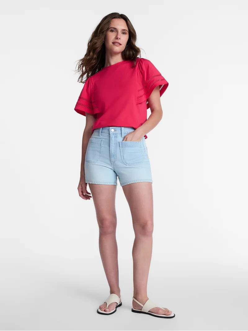 Time and Tru Women's High Rise Patch Pocket Denim Short, 4" Inseam, Sizes 0-20 - Walmart.com | Walmart (US)