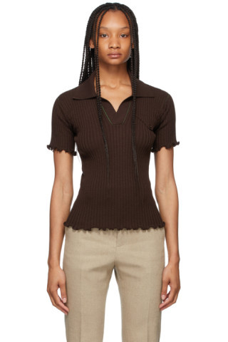 Bottega Veneta - Brown Lightweight Rib Knit Polo | SSENSE
