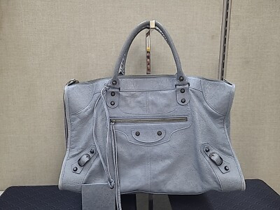 Used Authentic Balenciaga Agneau Classic City Work Leather Handbag Blue/Gray | eBay US