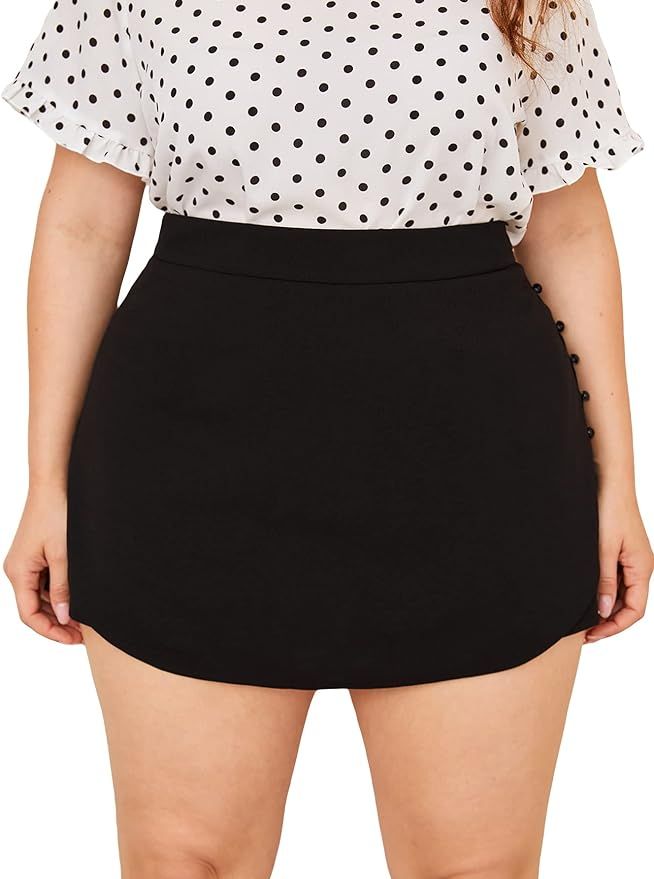 WDIRARA Women's Plus Size High Waist Button Side Skort Casual Skirt Shorts | Amazon (US)