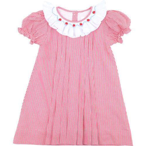 Red Gingham Pleated Smocked Apple Dress | Cecil and Lou