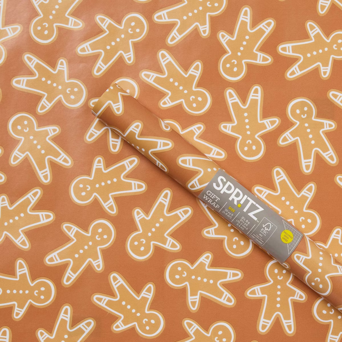 96"x30" Gingerbread Christmas Gift Wrapping Paper Brown - Spritz™ | Target