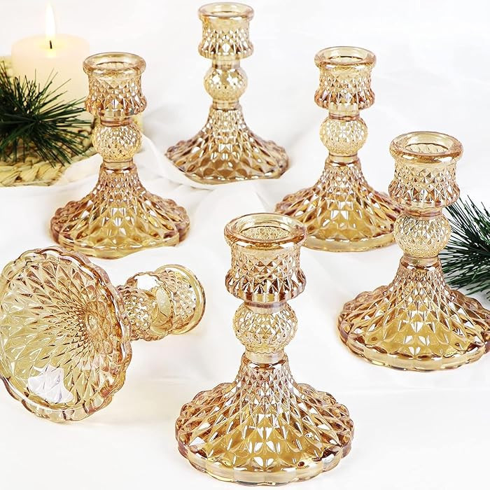 Taper Candlestick Holder Set of 6, Gold Candle Holders & Vintage Candlestick Holders, Glass Candl... | Amazon (US)