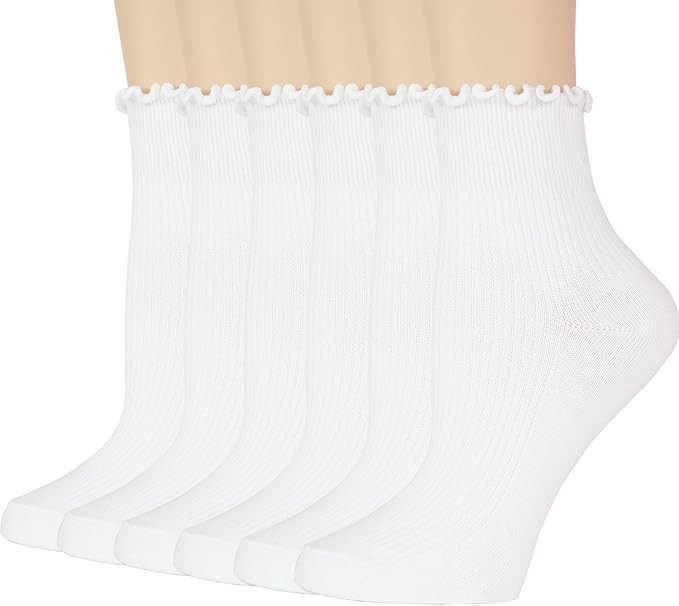Ginmewrae Womens Ruffle Socks Cute Frilly Ankle Socks Breathable Cotton Warm Soft Casual Crew Soc... | Amazon (US)