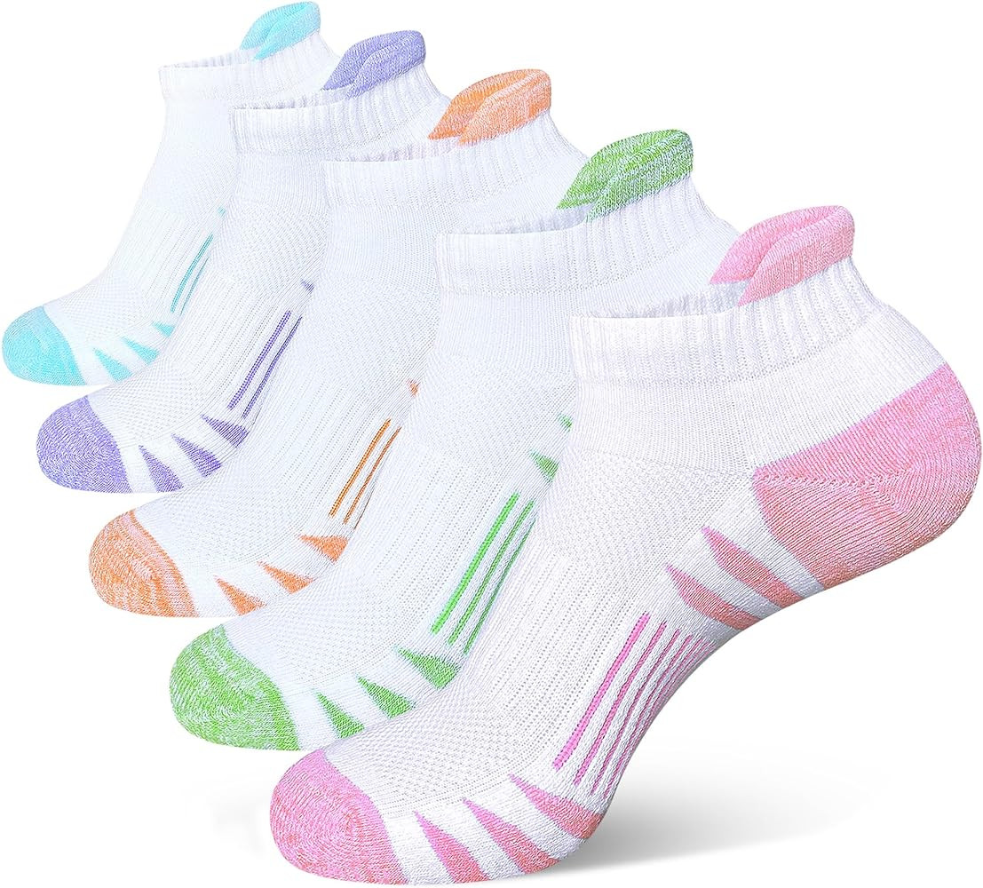 Womens Ankle Anti-blister Thick Cushioned Wicking Odor Resist Athletic Running Socks 5 Pairs | Amazon (US)