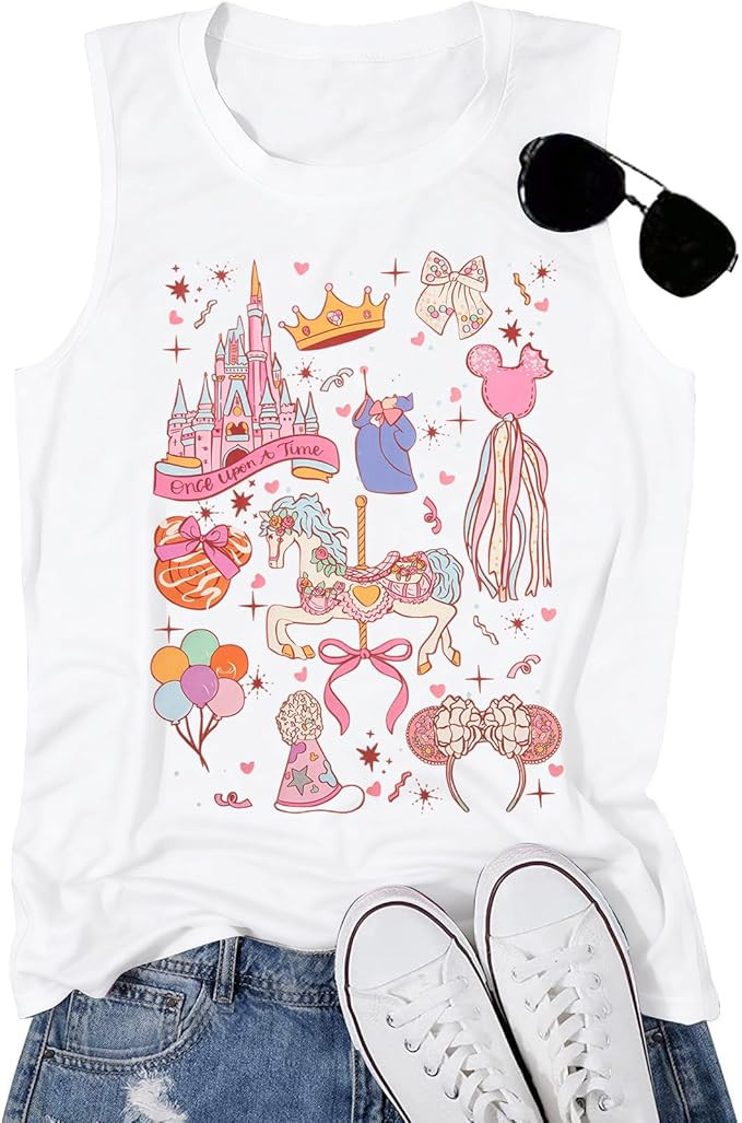 MNLYBABY Magic Tank Top Women Magical Princess Bow Shirt Magic Kingdom Princess Sleeveless Summer... | Amazon (US)