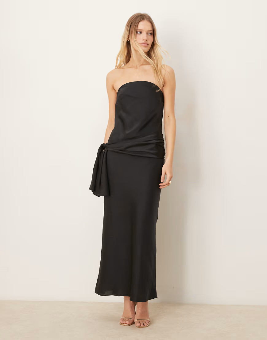 Abercrombie & Fitch strapless bow detail maxi dress in black-pink | ASOS (Global)