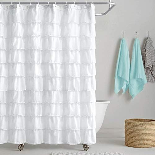 Reisen White Shower-Curtain Farmhouse Ruffle Fabric for Bathroom Sheer Cloth Shower Curtains 72 i... | Amazon (US)