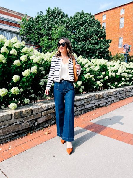 Striped cardigan and wide leg jeans 

#LTKOver40