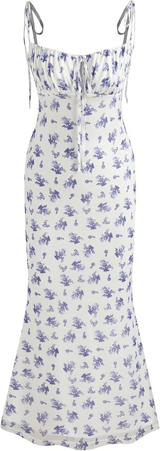 CIDER Mesh Sweetheart Floral Lace Up Maxi Dress | Amazon (US)