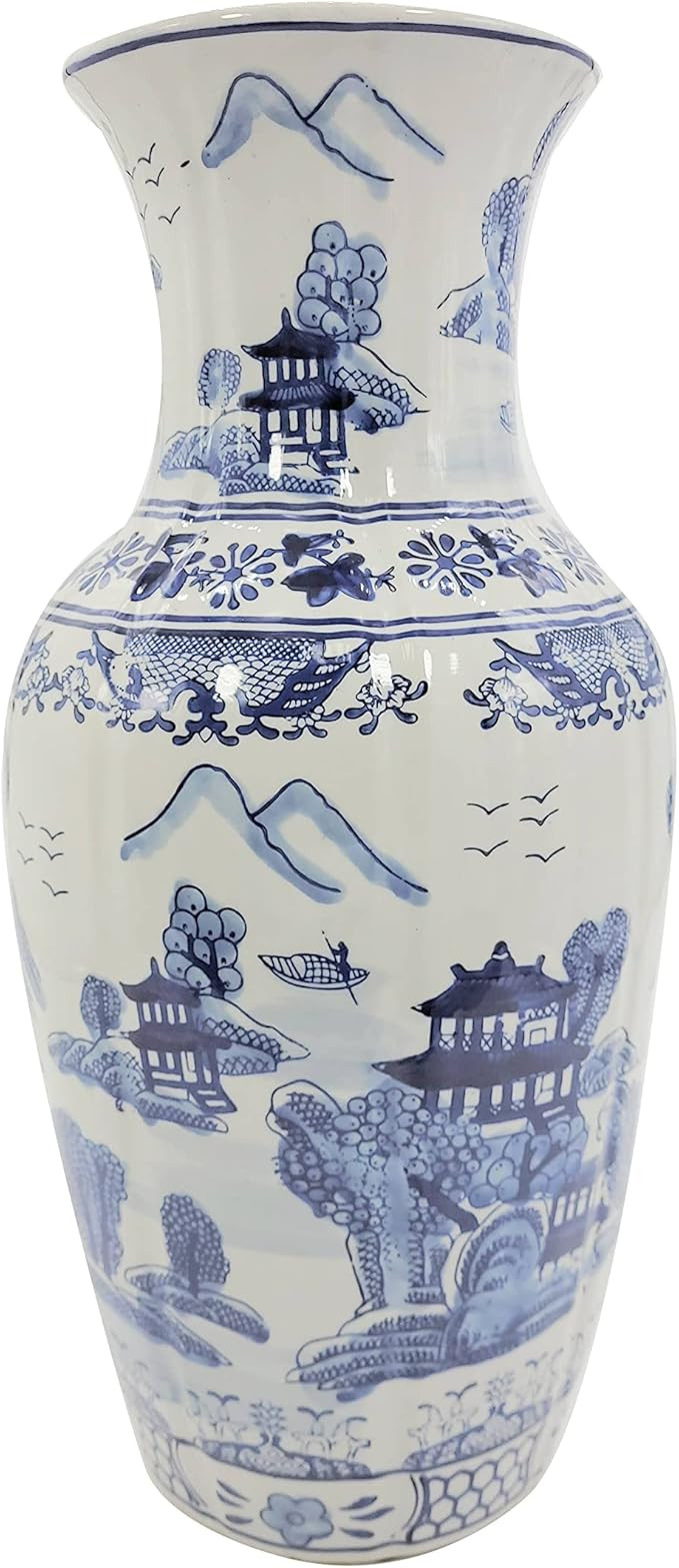 Galt International 18" Blue and White Fishtail Style Ceramic Porcelain Vase Classic Temple Landsc... | Amazon (US)