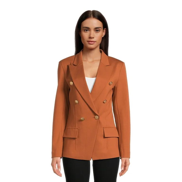 Attitude Unknown Women's Metallic Button Solid Ponte Blazer - Walmart.com | Walmart (US)