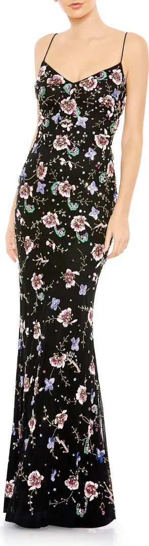 Embellished Spaghetti Strap Lace Up Gown | Nordstrom