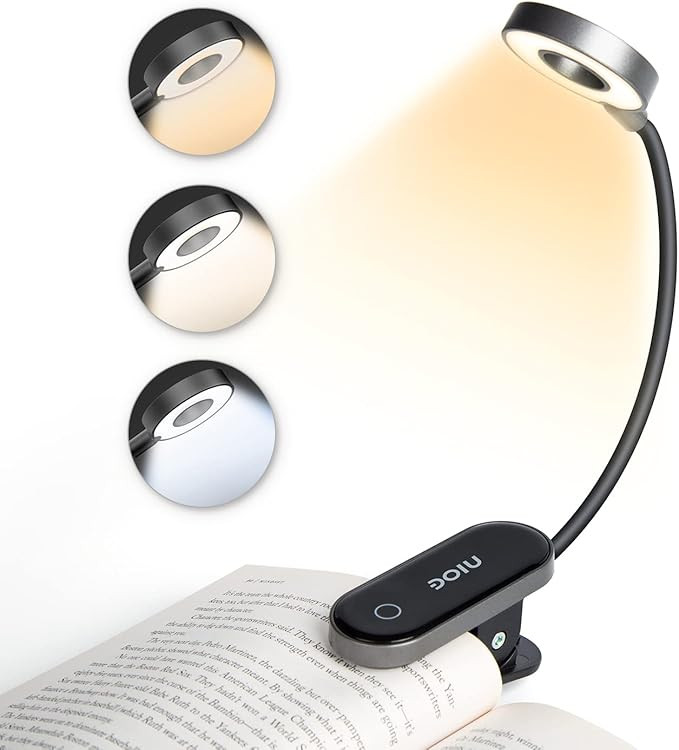 Rechargeable Book Light for Reading in Bed, Nioe LED Reading Light with Stepless Brightness & 3 C... | Amazon (US)
