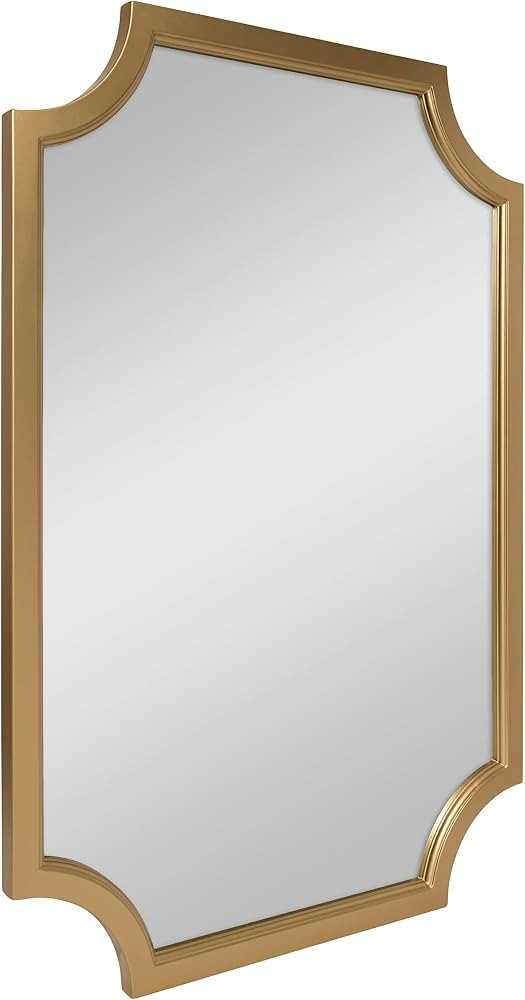 Kate and Laurel Hogan Wood Framed Wall Accent Mirror with Scalloped Corners, 24x36 Inches, Gold | Amazon (US)