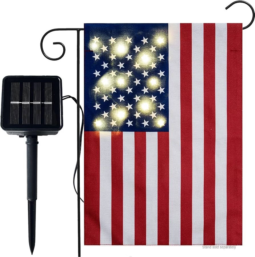 American Flag USA Yard Garden Flag with Lights- Solar LED Burlap US Flag 4th of July All Season G... | Amazon (US)