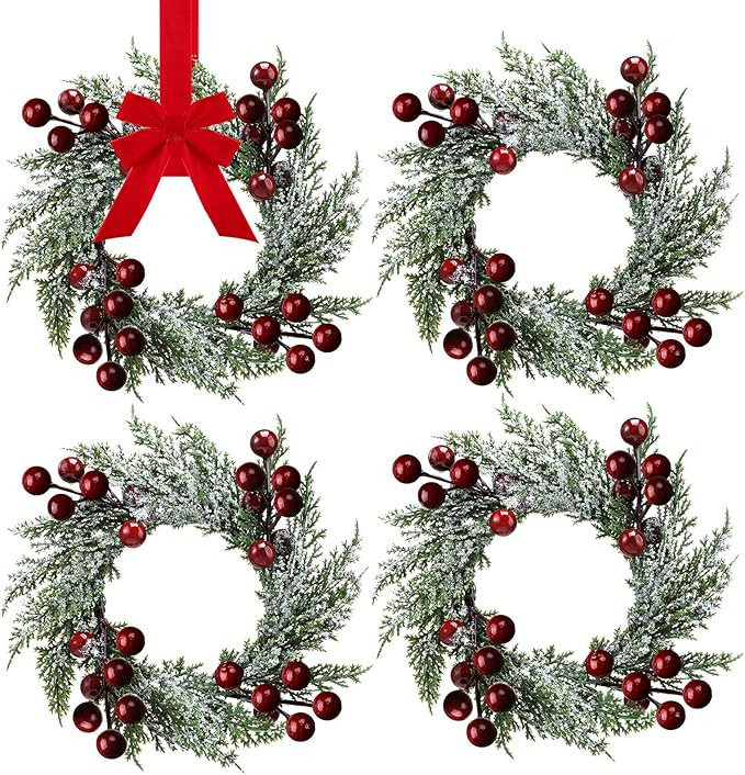 Christmas Candle Rings Mini Christmas Wreath Artificial Red Berries and Pinecones Pillars Candle ... | Amazon (US)
