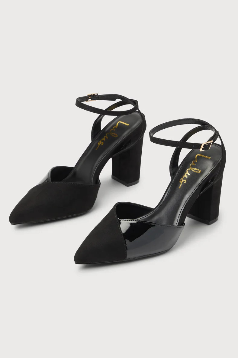 Selenaa Black Suede Pointed-Toe Ankle Strap Pumps | Lulus (US)