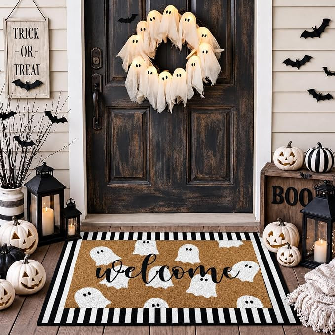 Tinideya 2 Pcs Halloween Door Mat Outdoor Layerd Ghost Welcome Mat | Cute Ghost Coir Welcome Mat ... | Amazon (US)