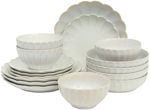 Gibson Elite Malibu Shore 16 Piece Scallop Stoneware Reactive Glaze (Service for 4) Ceramic Plate... | Amazon (US)