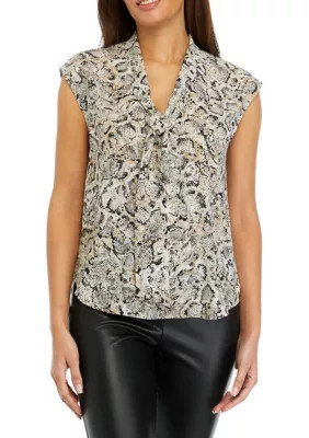 The Limited Women's Snake Printed Short Cap Sleeve Bow Blouse, Small | Belk