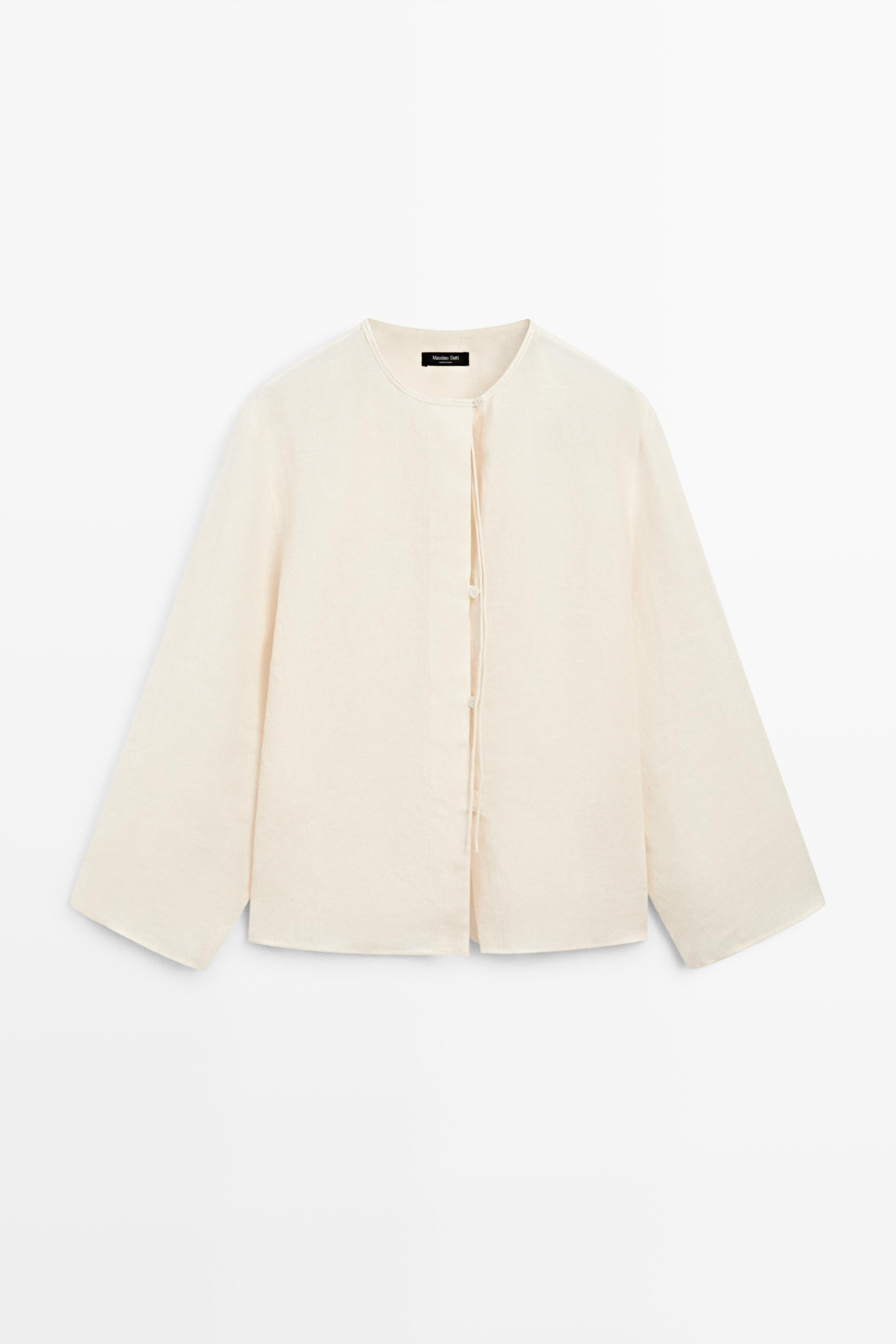 100% linen shirt with neckline detail | Massimo Dutti UK