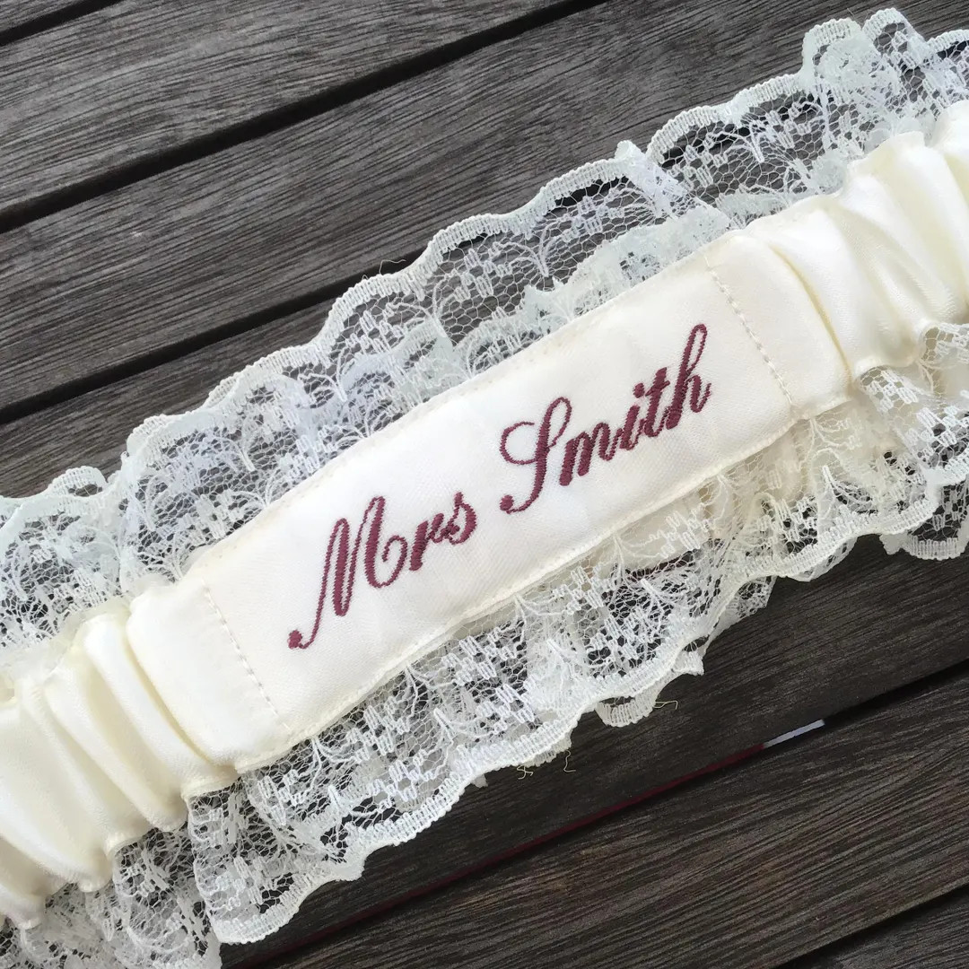 Personalized Embroidered Wedding Garter: Ivory or White Satin Keepsake - Etsy | Etsy (US)