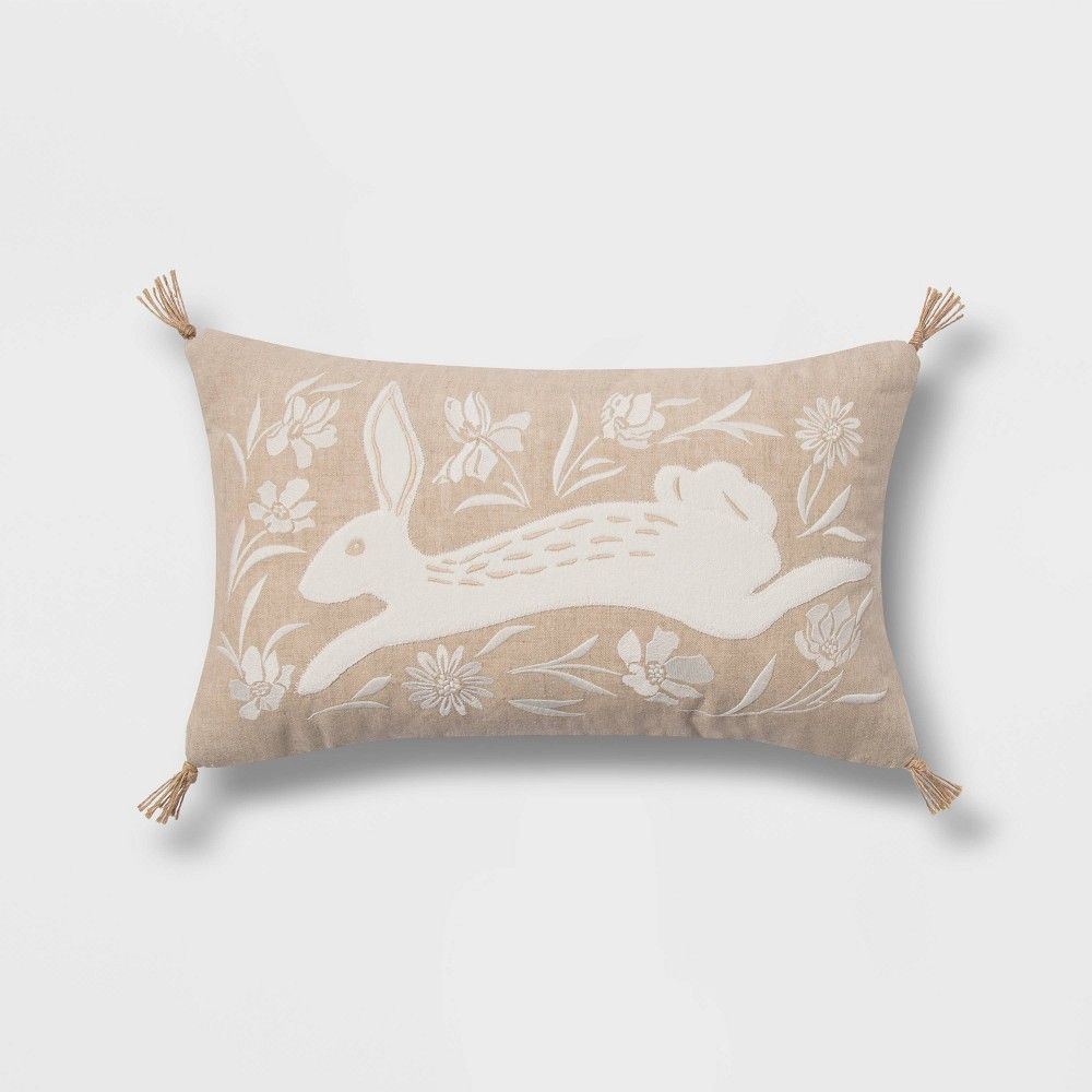 Lumbar Bunny Easter Pillow with Tassels Neutral/Cream - Threshold | Target