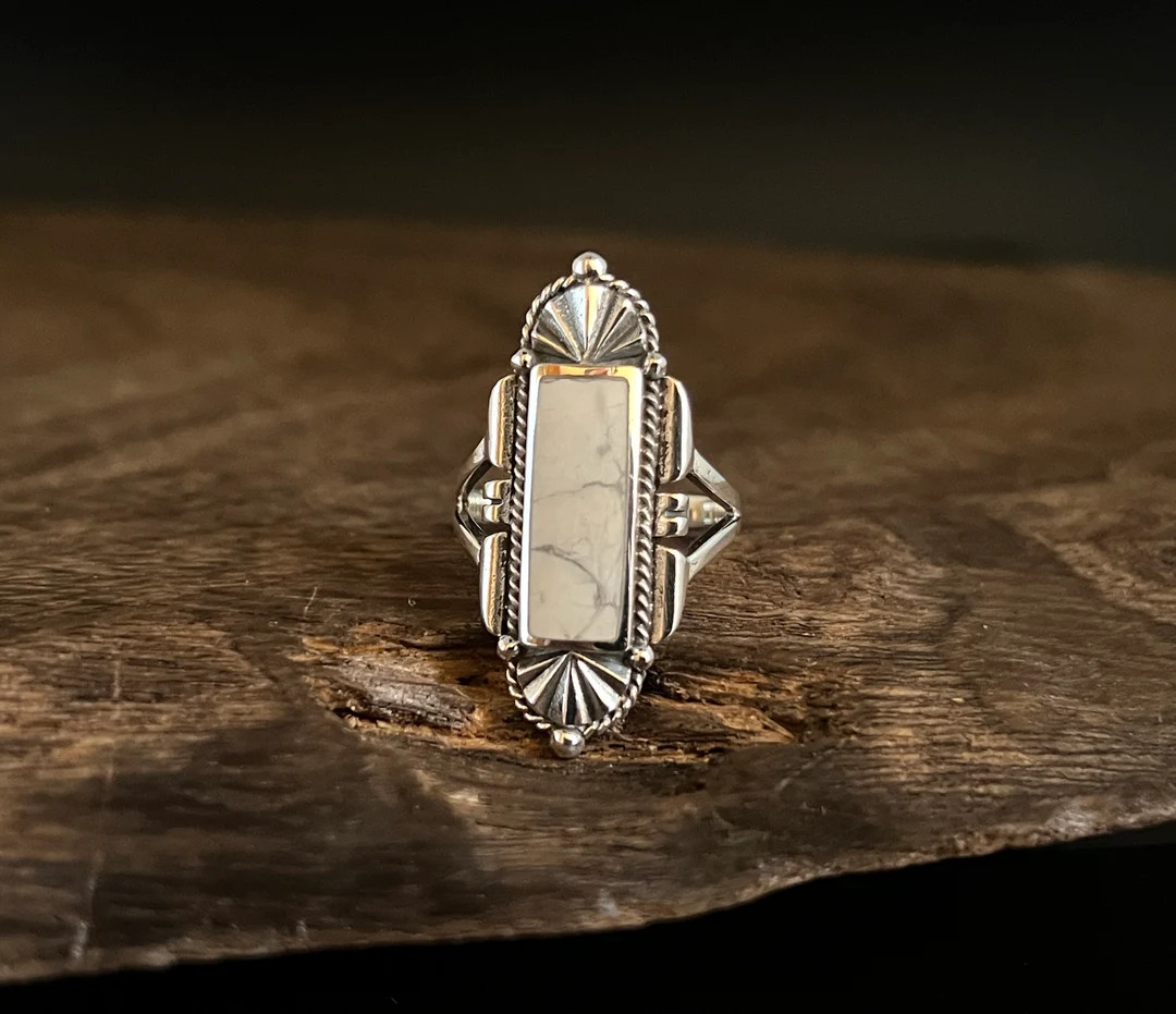 Western Ring With White Buffalo Turquoise Silver Ring // 925 Sterling Silver // Sizes 6 to 12 - E... | Etsy (US)
