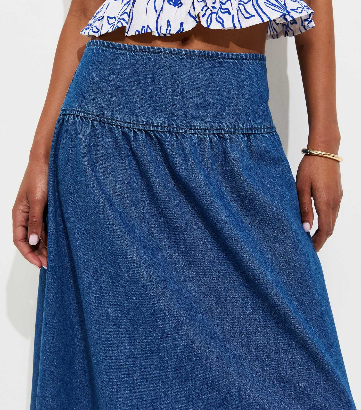 Blue Drop Waist Denim Midi Skirt | New Look | New Look (UK)
