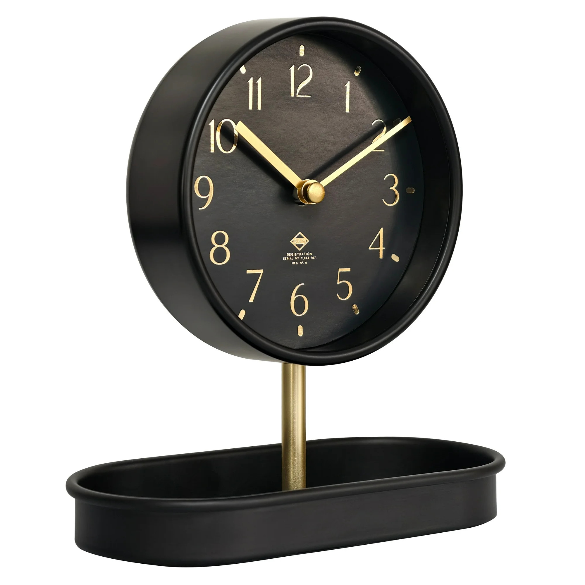 Better Homes & Garden Black and Gold Tabletop Clock with Trinket Tray | Walmart (US)