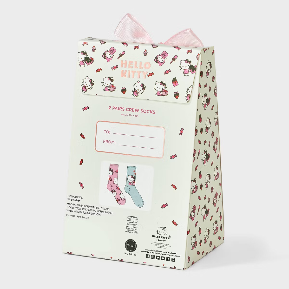 Women's Hello Kitty Valentine's Day Giftable 2pk Crew Socks - Pink/Gray 4-10 | Target