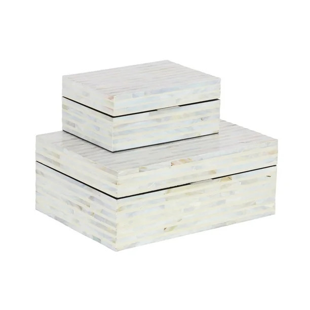 Decmode Coastal 12 and 8 Inch Rectangular White Shell Inlaid Wooden Boxes with Lid - Set of 2 - W... | Walmart (US)