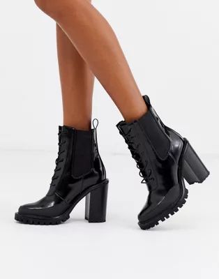 ASOS DESIGN Ellen chunky lace up ankle boots in black | ASOS (Global)