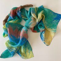 Hand marbled long silk scarf, Multi color silk shawl, Hand painted silk foulard, One of a kind silk  | Etsy (US)