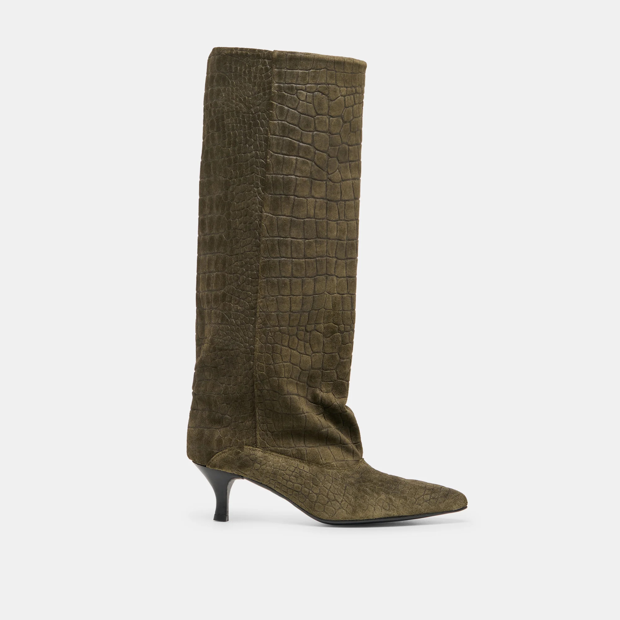 Roxla Boots Olive Croco Embossed Leather | DolceVita.com