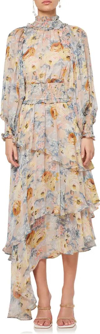 Astrid Floral Asymmetric Smocked Long Sleeve Dress | Nordstrom
