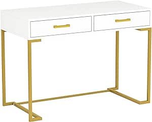 Tribesigns White and Gold Desk with 2 Drawers, White Writing Desk, 40 Inches Computer Desk, Simpl... | Amazon (US)