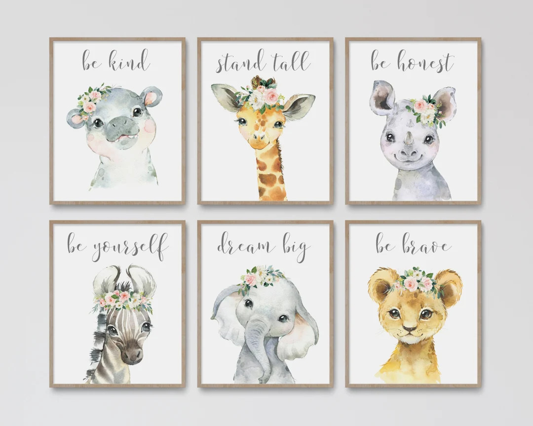 Safari Nursery Decor, Watercolor Animal Prints, Baby Girl Nursery Wall Art, Printable Artwork, Ju... | Etsy (US)