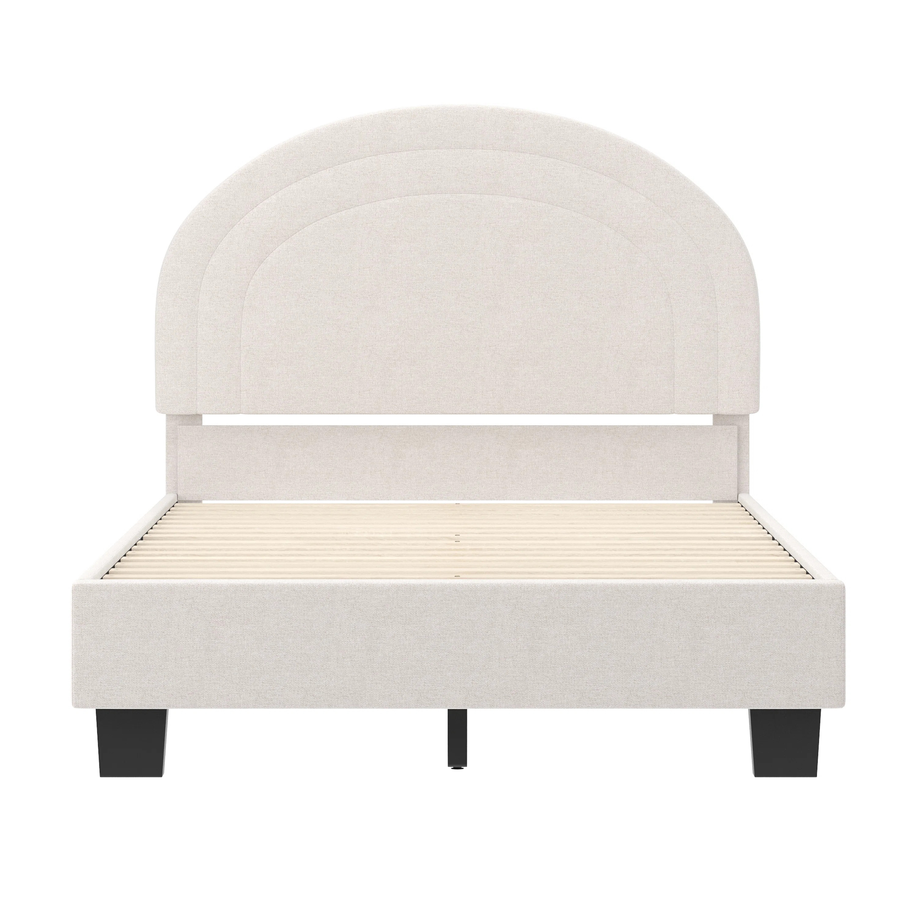 Aurey Upholstered Platform Bed Frame - Curved Stitched Headboard And Slat Foundation | Wayfair North America