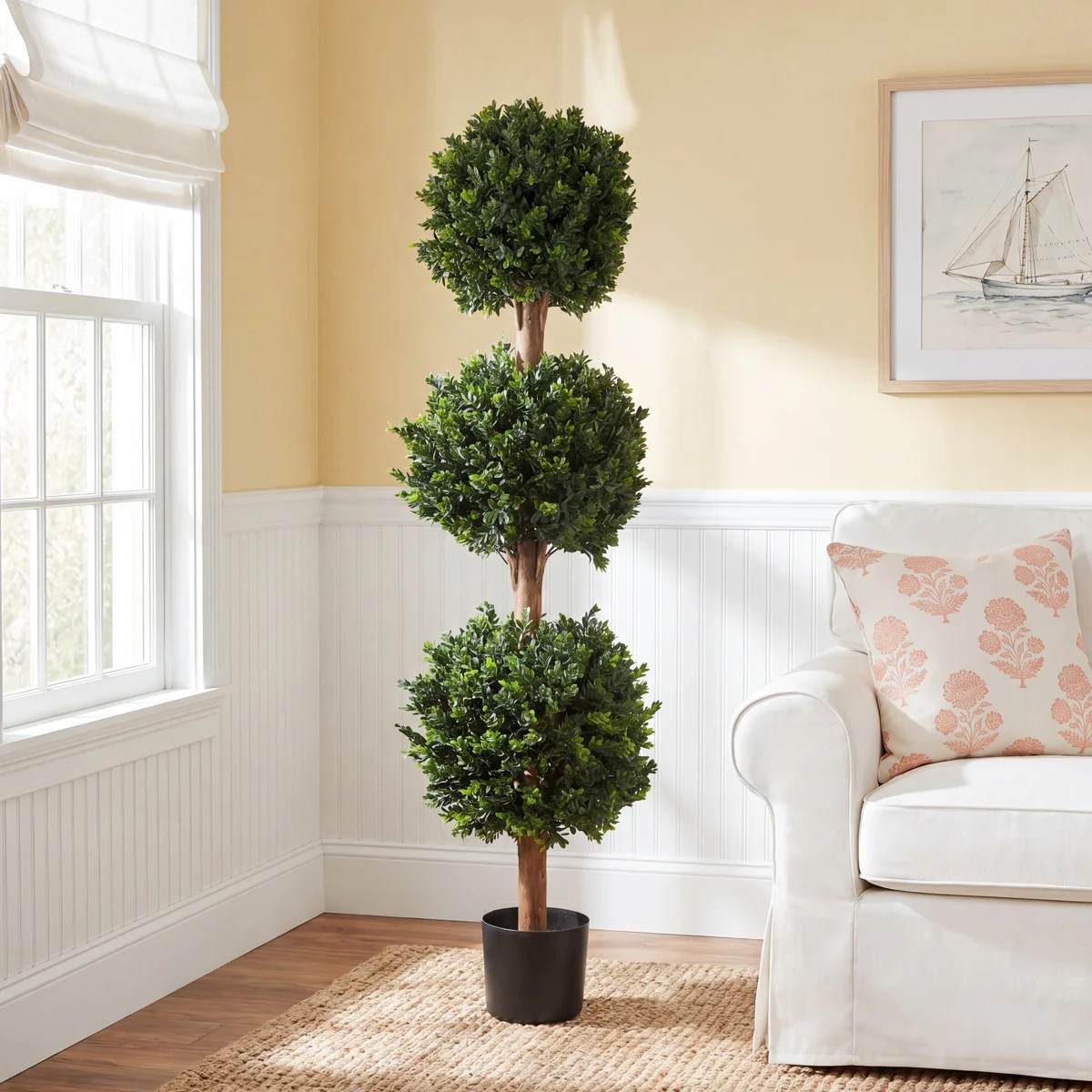 Brooklyn Pure Garden Artificial Tree - 5FT Faux Hedyotis Topiary Ball Plant in Weighted Pot - Fak... | Birch Lane