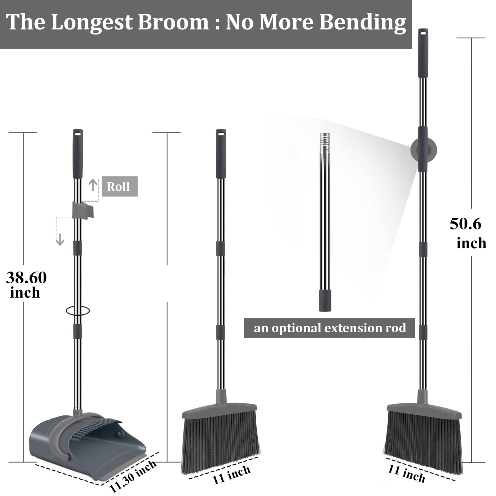 Broom and Dustpan Set, Dust pan with Long Handle, Broom with Dustpan Combo Set, Broom and Dustpan... | Amazon (US)