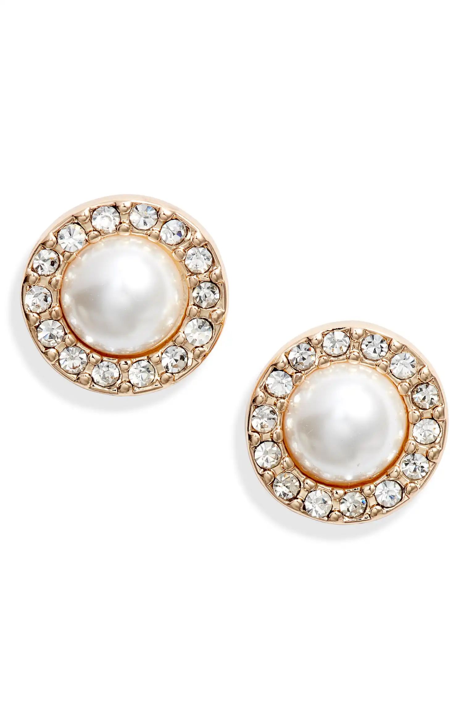 Pavé Crystal & Imitation Pearl Stud Earrings | Nordstrom