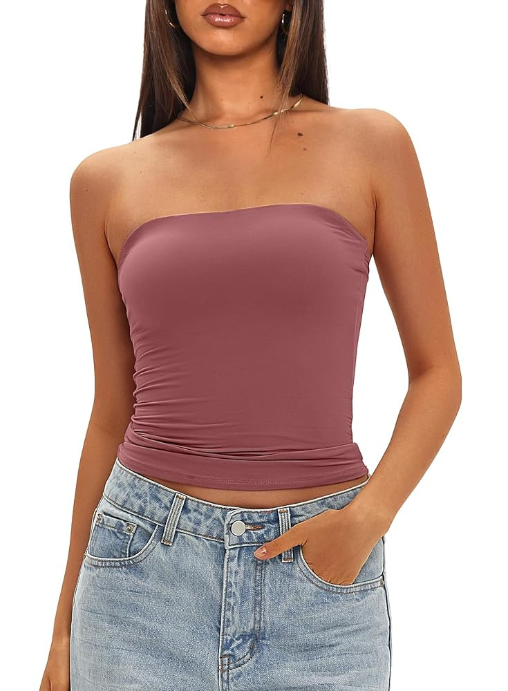 Darong Womens Padded Tube Tops Bulit in Bra Strapless Crop Tops Bandeau Double Lined Basic Going ... | Amazon (US)